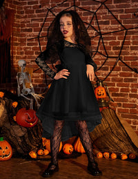 Arshiner Flower Girl Lace Tutu Dresses High Low Hem Long Sleeve Flowy Formal Party Wedding Dress