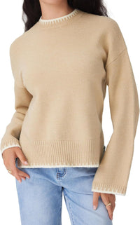 CIDER Womens Sweater Long Sleeve Split Hem Color Block Crew Neck Tops Fall Outfits