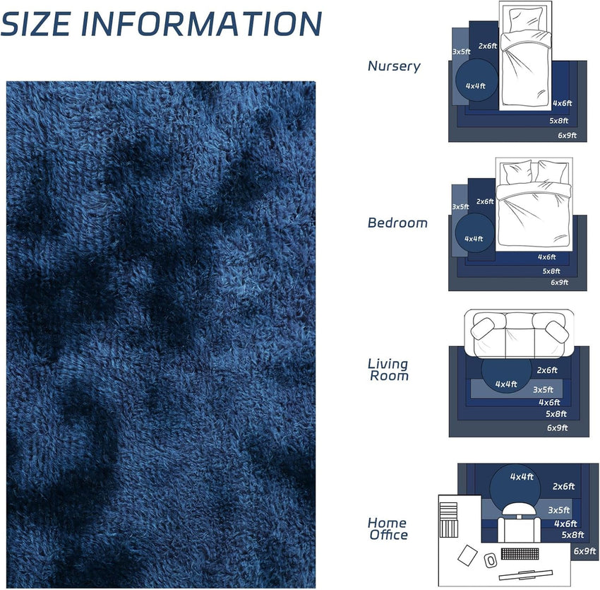 duduta Navy Blue Fluffy Plush Runner Rugs 2x6 ft Tie Dye Rectangle Shag Rug for Bedroom Dorm Living Room Kids Room, Machine Washable Anti-Slip