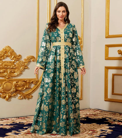 Embroidery Abayas for Women Muslim Moroccan Floral Maxi Kaftan Dress Arabic Islamic Dubai Robe Ramadan Prayer Clothes