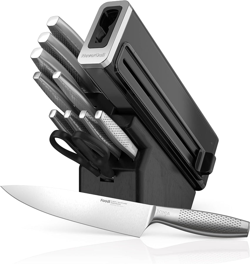 Ninja K32017 Foodi NeverDull Premium Knife System, 17 Piece Knife Block Set with Built-in Sharpener, German Stainless Steel Knives, Black