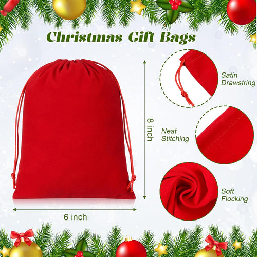 SilTriangle 48 Pcs Christmas Drawstring Gift Bags Bulk Small Cloth Christmas Sack Fabric Holiday Wrapping Pouches Xmas Drawstring Bags for Party Favor DIY Present Candy Goodie 6 x 8'', Red Green White