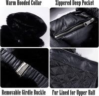 RISISSIDA Women Winter Fur Lined Coat,Puffer Jacket with Long Fur Trim Hooded,Warm Leather Bubble Overcoat Cold-resistant