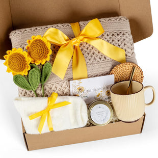Birthday Gifts for Women, Self Care Gifts Baskets for Women, Get Well Soon Gift Baskets Care Package for Her, Mom, Sister, Best Friend, Wife, Girlfriend, Coworker, Sending Sunshine Sunflower