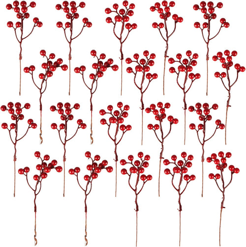 Fangoo 20 Pack 7 Inch Artificial Red Berry Picks for Christmas Tree Burgundy Red Berries Stems Holly Berry Branches Ornaments Wreath Crafts Wedding Holiday Season Winter Home Decor