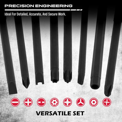 Extra Long Security Bit Set: 32-Piece S2 Steel Screwdriver Drill Bits for Tamper-Proof Screws, 6" Torx, PoziDriv, Spanner, Tri-Wing - Universal 1/4" Hex Shank for Electric, Impact Drills