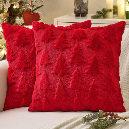 MIULEE Christmas Throw Pillow Covers Dark Green Christmas Decorations Set of 2 Xmas Tree 18x18 Pillow Covers Soft Plush Faux Wool Pillowcases Holiday Festivals Winter Home Decor Sofa Couch Bed Porch