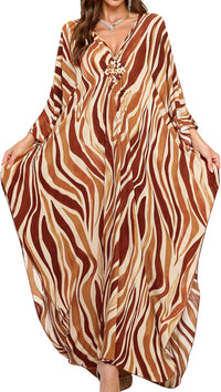 Women Kaftan Dresses Plus Size V-Neck Batwing Sleeves Beach Cover Up 2025 Summer Floral Print Caftan Dress