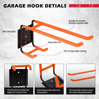 SEDY 6-Piece Heavy Duty Garage Storage Hooks, Wall Mount J Utility Hooks Holds 88 LB, Large Metal Utility, Garage Storage Ladders for Bikes, Garden Tools