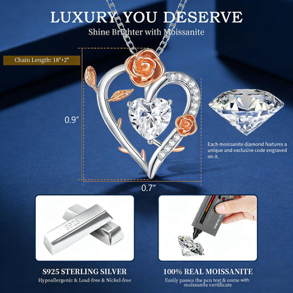 Luxury Moissanite Heart Necklace for Women – 925 Sterling Silver Heart Pendant, Sparkling Jewelry Gift for Wife, Girlfriend, Mom & Daughter