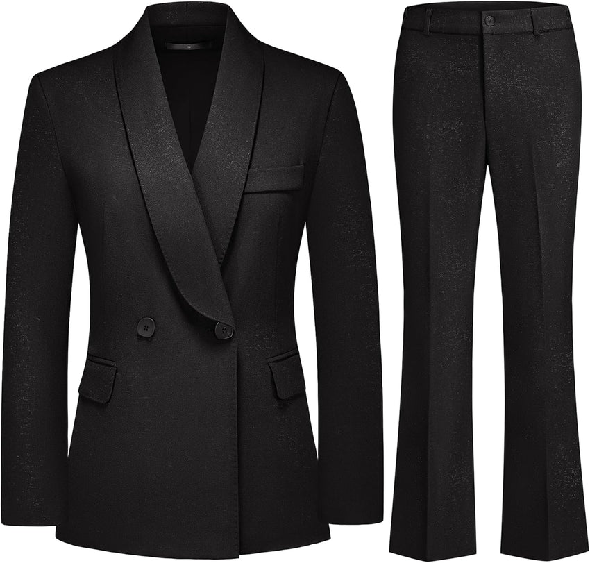 Women's Business Suit 2 Piece Set Shawl Sollar Blazer Bootcut Pants Suits for Women