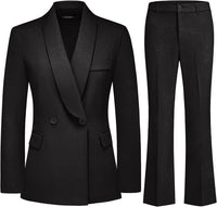 Women's Business Suit 2 Piece Set Shawl Sollar Blazer Bootcut Pants Suits for Women