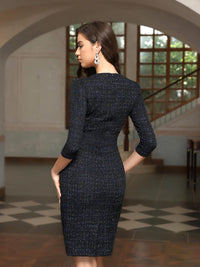 M.Infisavo Sheath Dresses for Women 2025 Notch V Neck 3/4 Sleeves Slim Fit Office Pencil Dress