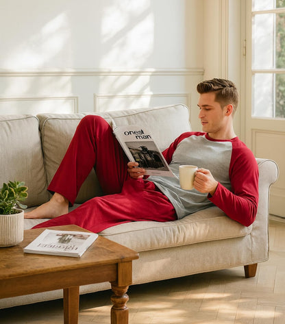 DAVID ARCHY Mens Pajamas Set - Soft Pj Sets for Men Long Sleeve Pajamas Men Cotton Mens Pjs Sets Loungewear with Pockets