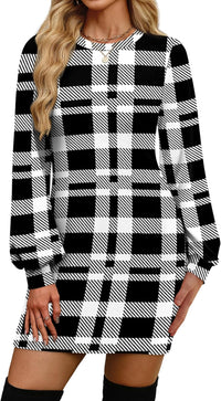 OFEEFAN Sweater Dresses for Women 2025 Fall Winter Puff Long Sleeve Crewneck Bodycon Fleece Ribbed Pullover Fashion Clothing