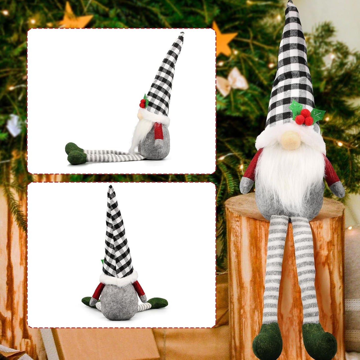 3Pcs Christmas Gnomes Plush - Xmas Gnomes Santa Scandinavian Tomte Ornaments - Buffalo Check Plaid Christmas Doll - Xmas Decorations for Home, Office, Indoor for Women, Gnomes Lovers
