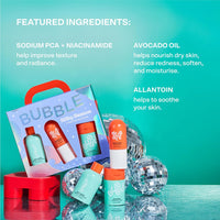 Bubble Skincare Silky Season 3-Step Hydrating Skin Care Set - Travel Size Skincare for Dry Skin - Soft Launch Cream Cleanser, Bounce Back Hydrating Toner Spray & Slam Dunk Moisturizer (3 Count)
