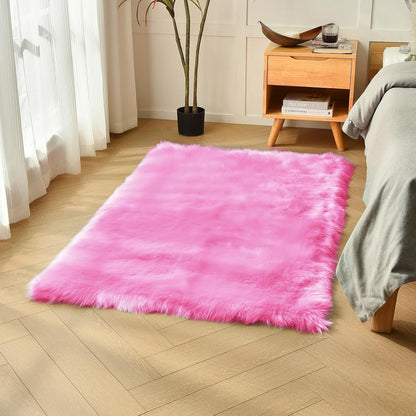 duduta White Faux Sheepskin Throw Rug 2x3 ft, Fluffy Shag Fur Chair Cover Small Bedside Dorm Rug Non Slip Washable