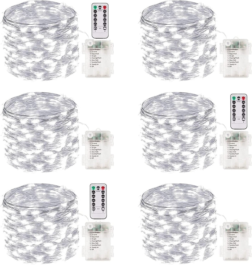 4 Pack 100 LED Fairy Lights Battery Operated with Remote, 33FT Waterproof Twinkle Lights with Timer & 8 Modes, Fairy String Light Outdoor Indoor for Bedroom Classroom DIY Christmas Decor (Warm White)