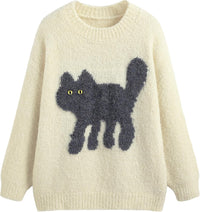 CIDER Women’s Cat Sweater Long Sleeve Crew Neck Fun Graphic Cute Patterned Pullover Sweater Tops