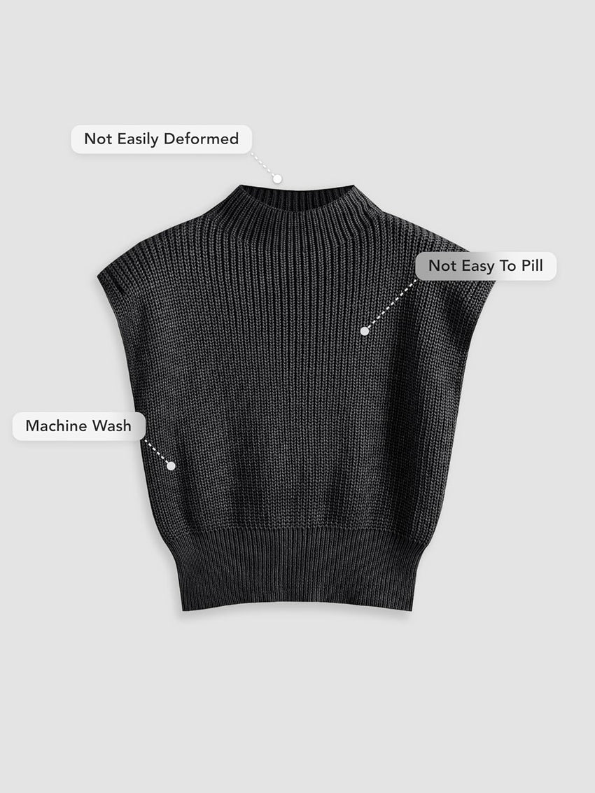 CIDER Women's Mock Neck Sleeveless Sweater Tops Cap Sleeve Sweater Vests Tank Tops