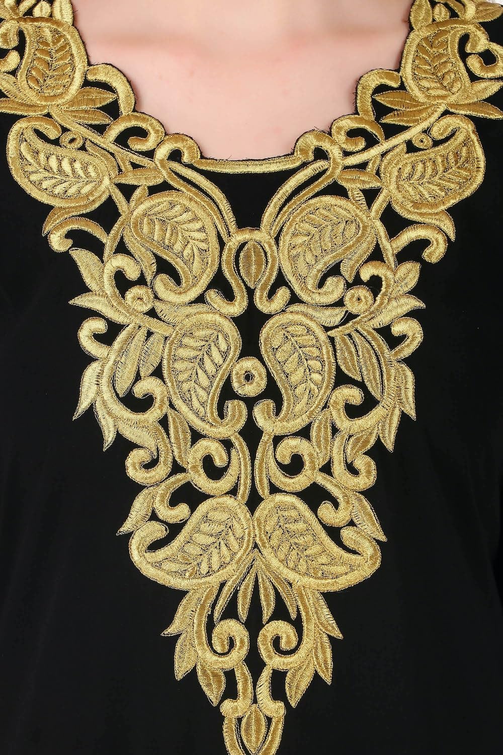 MyBatua Free Size Womens Kaftan Gold Embroidered Fancy Abaya Evening Gown Muslim Maxi Dress KF-003