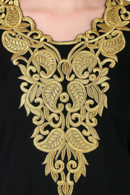 MyBatua Free Size Womens Kaftan Gold Embroidered Fancy Abaya Evening Gown Muslim Maxi Dress KF-003