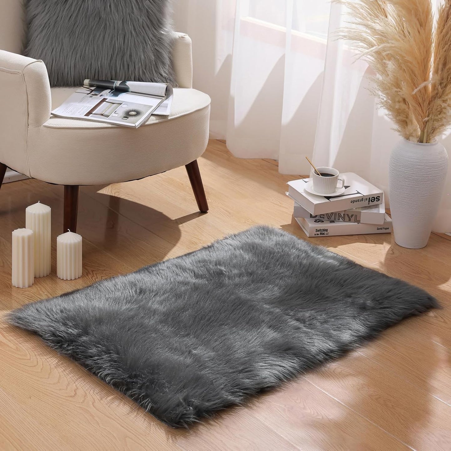 Ashler Faux Fur Rug, Dark Blue Area Rugs, Fluffy Sheepskin Fur Rug, Fuzzy Ultra Soft 2 x 6 Ft Rugs, Machine Washable Shag Rug, Nursery Throw Rugs for Bed, Living, Kids Room