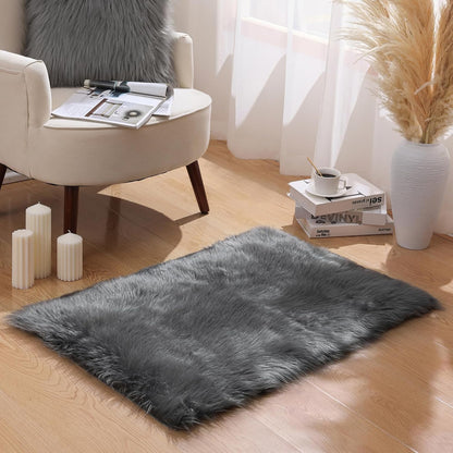 Ashler faux fur rug, Fluffy Shaggy Area Rug Ultra Soft 2 x 3 Feet Sheepskin Fur Rug, Navy Blue Fuzzy Rug Machine Washable Shag Rug, Nursery Decor Throw Rugs for Bedroom, kids room, Living Room