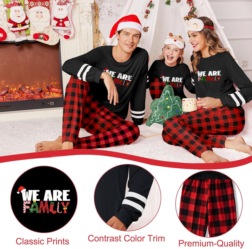 Ekouaer Family Christmas Pajamas Matching Sets Long Sleeve Couple Pjs Holiday Sleepwear Soft Loungewear with Pockets
