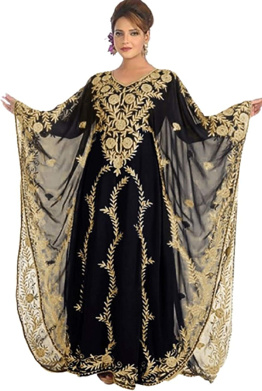 Women Kaftan Farasha Long Maxi Dress Long Sleeves Ethnic, Bridal, Evening, Party, Dress Free Size