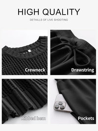 ANRABESS Women Two Piece Outfits Crochet Sheer Knit Sweater Top Wide Leg Pants Lounge Matching Sets Sweatsuit Travel Clothes