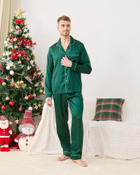 Satin Family Christmas Pajamas Set Soft Button Down Holiday Sleepwear Matching PJs for Couple Men Women Jammies Party