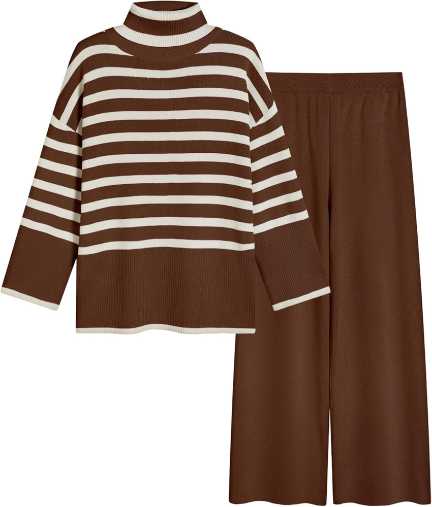 Tanming Women's Sweater Sets Long Sleeve Striped Jumper Tops Casual Knit Wide Leg Pants Sets
