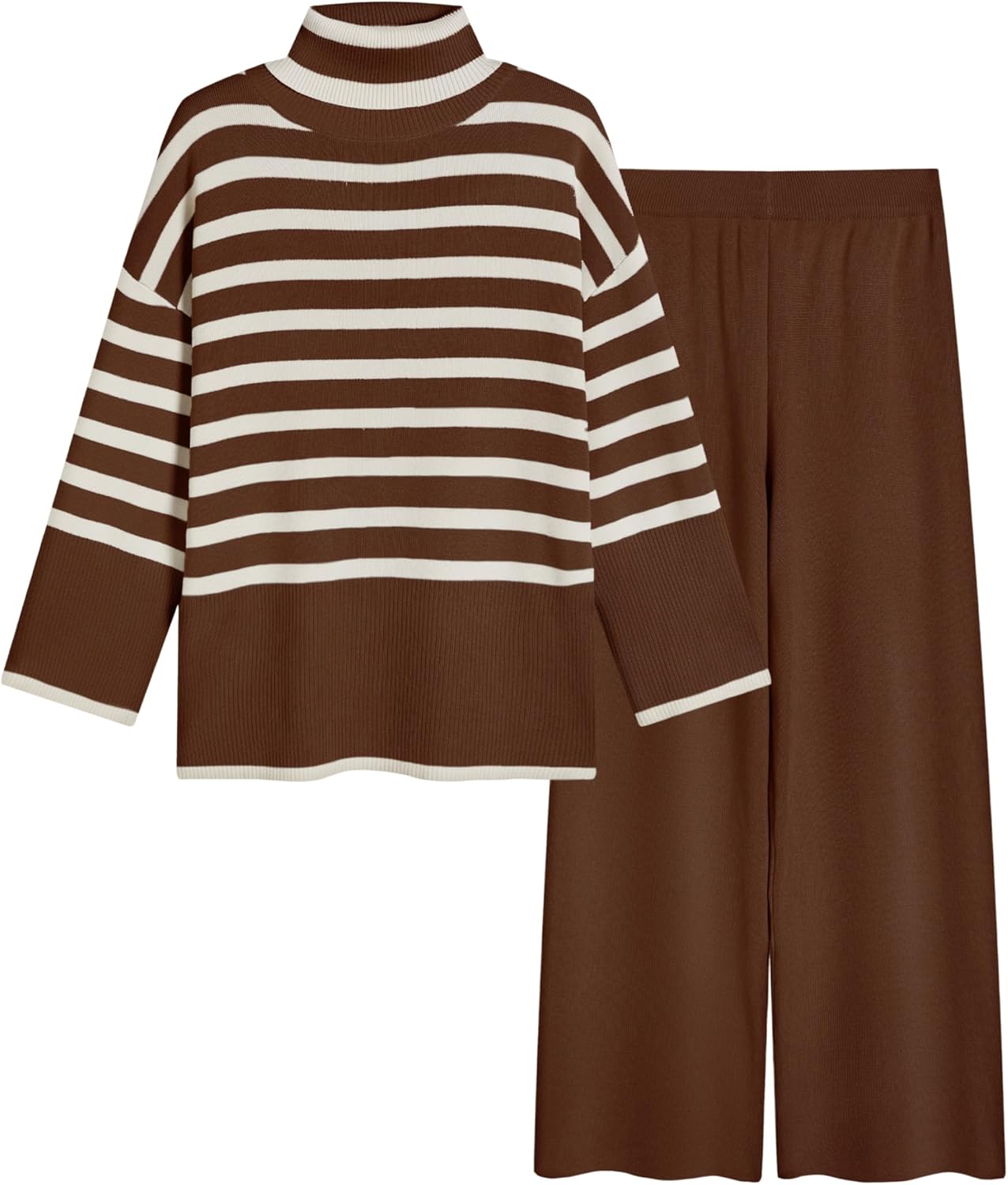 Tanming Women's Sweater Sets Long Sleeve Striped Jumper Tops Casual Knit Wide Leg Pants Sets