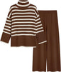 Tanming Women's Sweater Sets Long Sleeve Striped Jumper Tops Casual Knit Wide Leg Pants Sets