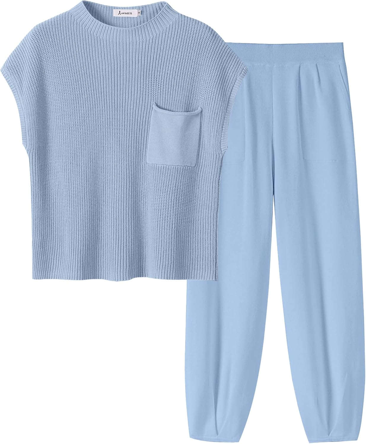 ANRABESS Women's Two Piece Outfits Knit Sweater Vest Crop Top Pants Lounge Matching Tracksuit Sweatsuit Travel Clothes Sets
