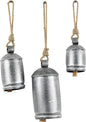 Deco 79 Gold Metal Tibetan Inspired Decorative Giant XL Cow Bells with Jute Hanging Rope, Set of 3 10",8",6"H - Cylindrical