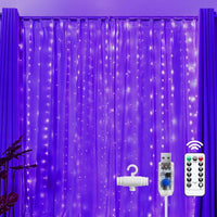 Brightown 300 LED Fairy Curtain Lights, 9.8ft x 9.8ft Warm White Curtain String Lights, USB Plug in 8 Lighting Modes Christmas Decoration, Hanging Lights with Remote for Bedroom Indoor Weddings Dorm