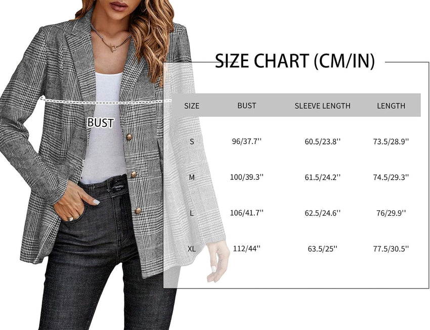 Mina Self 2025 Fall Women's Casual Plaid Blazer Oversized Professional Houndstooth Suit Jackets Coat with Pleated Hem