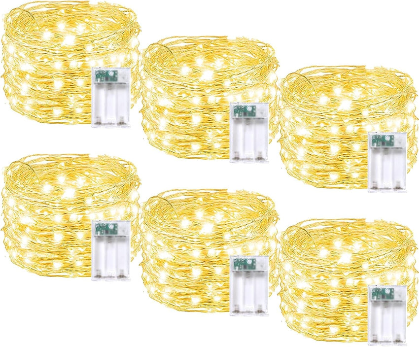 4 Pack 60 LED Fairy Lights Battery Operated with Timer, 20FT Waterproof Twinkle Lights Indoor Outdoor, Cuttable String Lights for Bedroom, Wedding, DIY, Centerpiece, Christmas Decorations (Warm White)