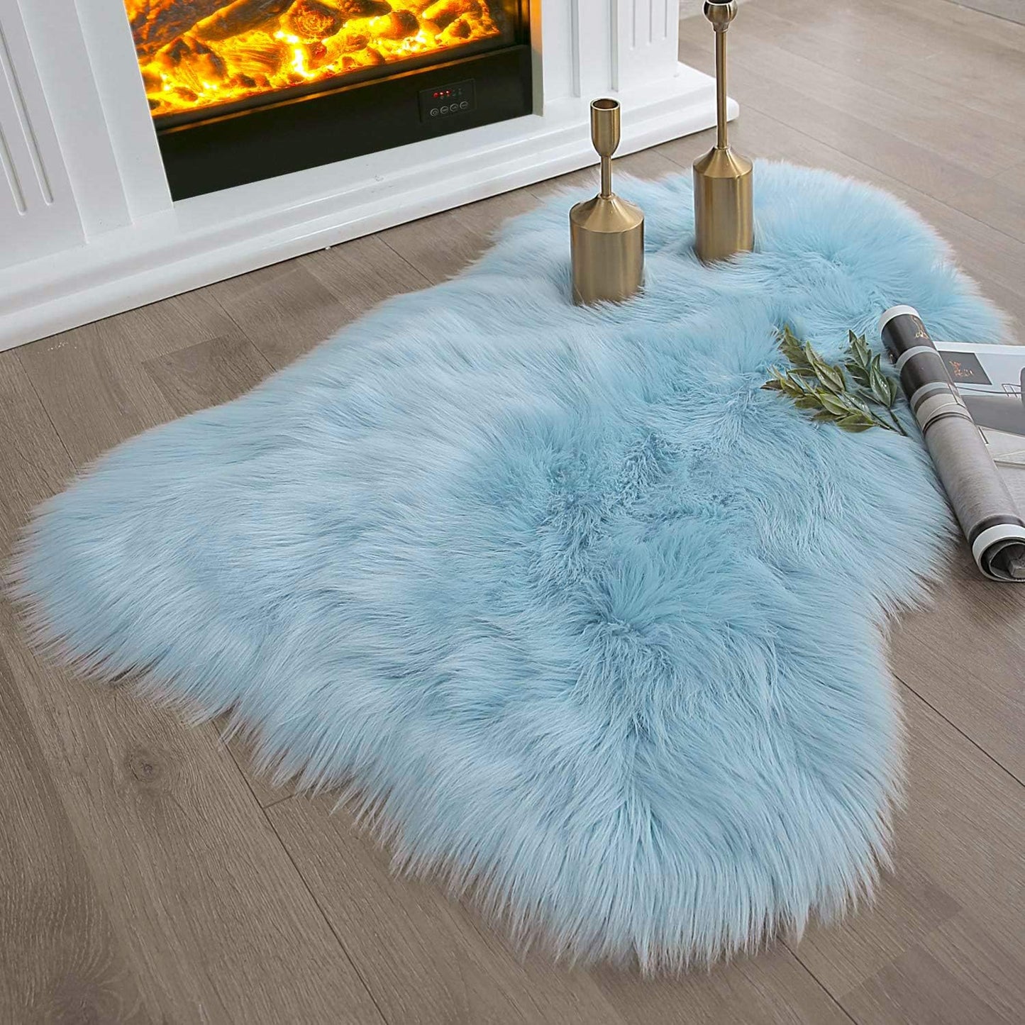 Ashler faux fur rug, Fluffy Shaggy Area Rug Ultra Soft 2 x 3 Feet Sheepskin Fur Rug, Navy Blue Fuzzy Rug Machine Washable Shag Rug, Nursery Decor Throw Rugs for Bedroom, kids room, Living Room