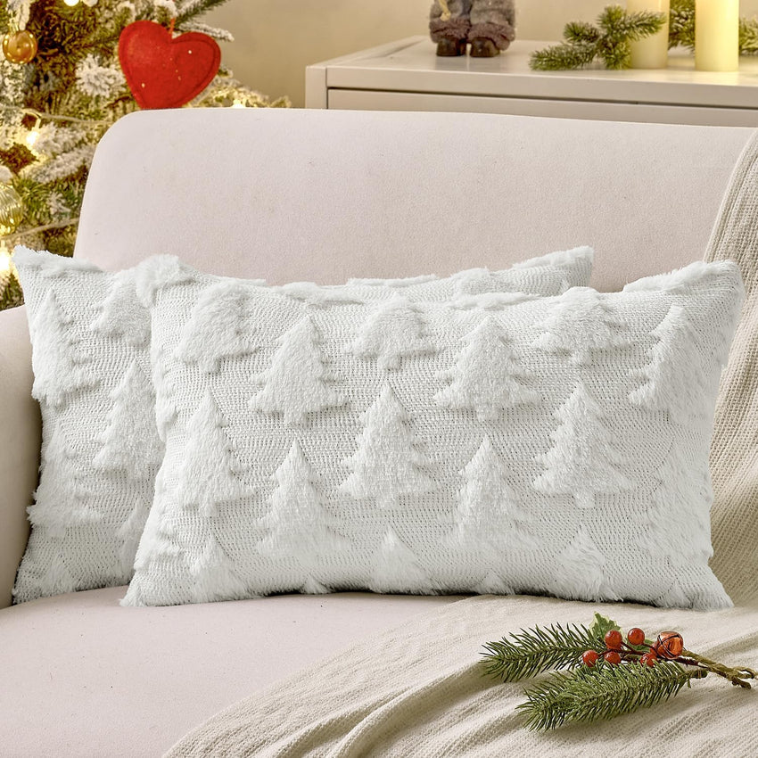 MIULEE Christmas Throw Pillow Covers Dark Green Christmas Decorations Set of 2 Xmas Tree 18x18 Pillow Covers Soft Plush Faux Wool Pillowcases Holiday Festivals Winter Home Decor Sofa Couch Bed Porch