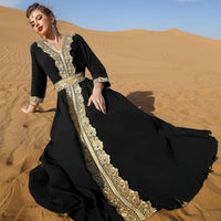 IDOPIP Embroidery Abayas for Women Muslim Moroccan Floral Maxi Kaftan Dress Arabic Islamic Dubai Robe Ramadan Prayer Clothes