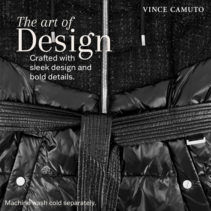 Vince Camuto Hooded Women's Puffer Jacket Womens Winter Coat with Removable Belt