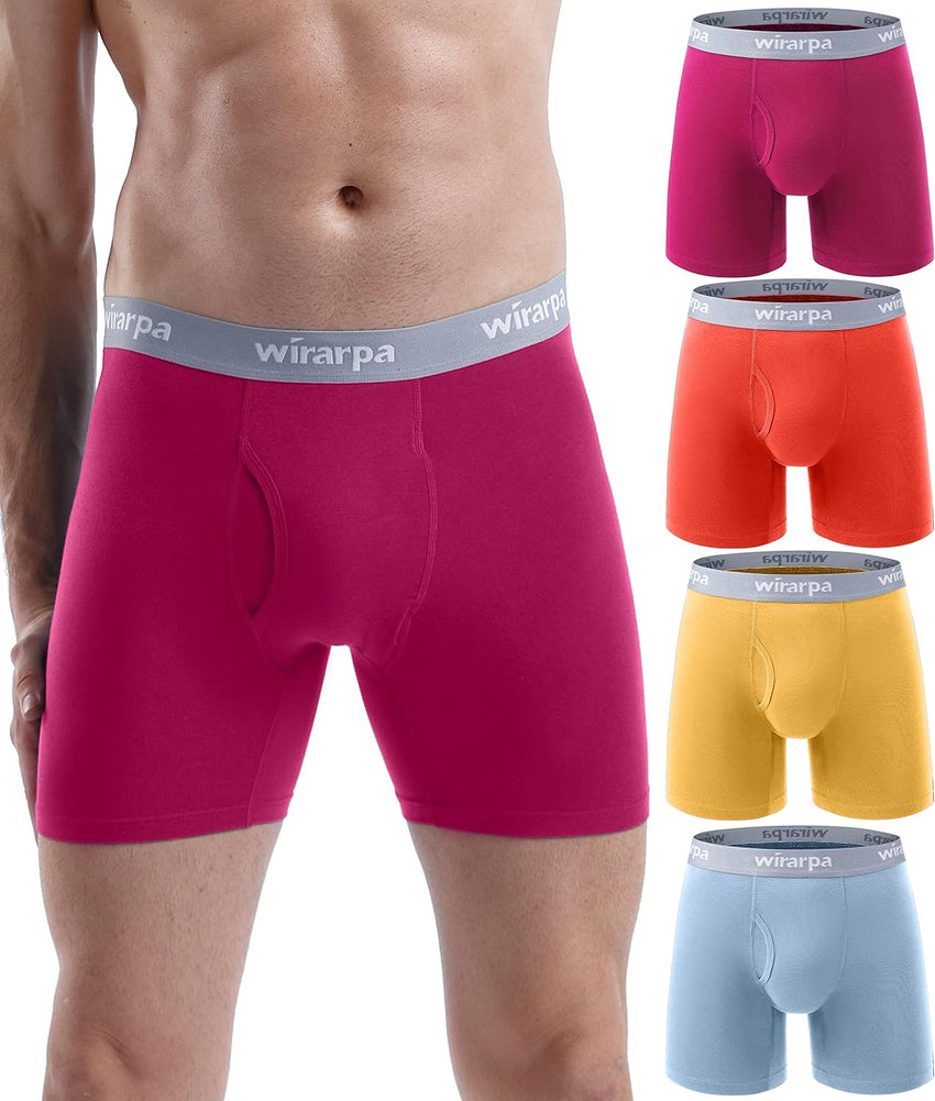 wirarpa Men's Boxer Briefs Cotton Stretch Underwear Open Fly Tagless Underpants Regular Leg 4 PackPack