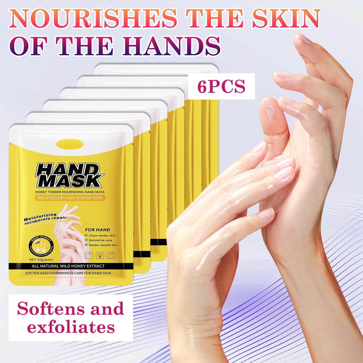 LZYLLS 6 Pairs Hand Masks Moisturizing Gloves, Hydrating Hand Mask Moisturizer Gloves Care for Dry Cracked Hands, Smooth Long Lasting Soft Firming Hand Mask Gift Set for Men Women（A