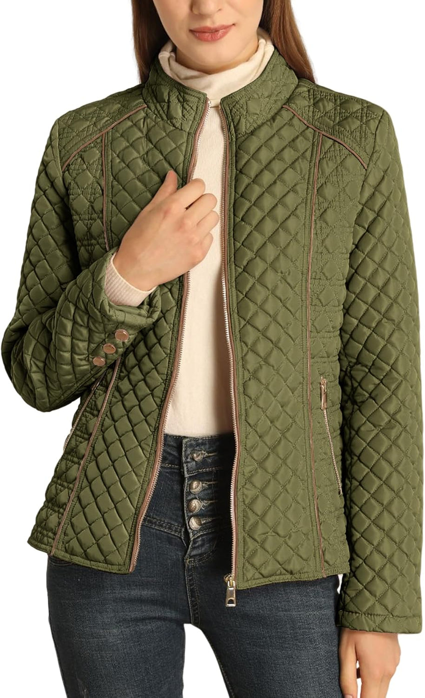 Bellivera Women's Stand Collar Lightweight Quilted Puffer Jacket Padded Zip Coat for Spring and Winter