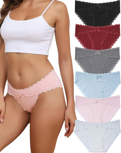 LEVAO Womens Underwear Cotton Cheeky Bikini Panties for Women Lace Stretch Hipster Ladies Briefs Multipack S-XXL