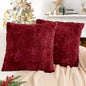Touchat Christmas Pillow Covers 18x18, Soft Faux Rabbit Fur Throw Pillow Covers with 3D Embroidery Christmas Tree and Snowflake Design for Winter Holiday Home Decor, Couch Sofa Bedroom, White